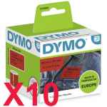 10 x Genuine Dymo LW Red Shipping Labels 54mm x 101mm - 220 Labels SD2133399 2133399