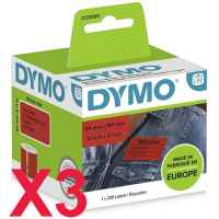 3 x Genuine Dymo LW Red Shipping Labels 54mm x 101mm - 220 Labels SD2133399 2133399