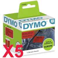 5 x Genuine Dymo LW Red Shipping Labels 54mm x 101mm - 220 Labels SD2133399 2133399