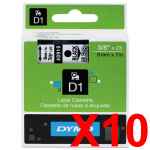 10 x Genuine Dymo D1 Label Tape 9mm Black on Clear 40910 - 7 metres
