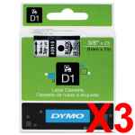 3 x Genuine Dymo D1 Label Tape 9mm Black on Clear 40910 - 7 metres