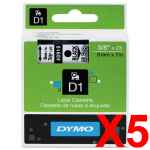 5 x Genuine Dymo D1 Label Tape 9mm Black on Clear 40910 - 7 metres