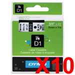 10 x Genuine Dymo D1 Label Tape 9mm Black on White 40913 - 7 metres