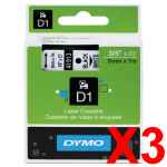 3 x Genuine Dymo D1 Label Tape 9mm Black on White 40913 - 7 metres