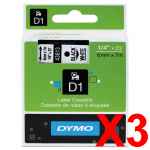 3 x Genuine Dymo D1 Label Tape 6mm Black on White 43613 - 7 metres