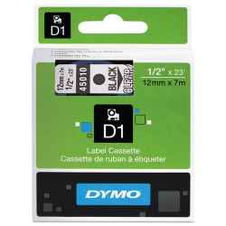 Dymo D1 Label Tape 12mm Black on Clear 45010