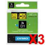 3 x Genuine Dymo D1 Label Tape 12mm Black on Yellow 45018 - 7 metres