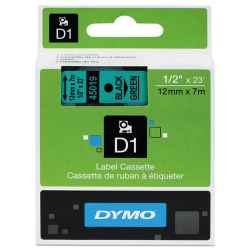 Dymo D1 Label Tape 12mm Black on Green 45019
