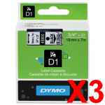 3 x Genuine Dymo D1 Label Tape 19mm Black on Clear 45800 - 7 metres