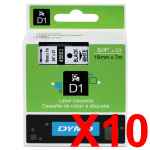 10 x Genuine Dymo D1 Label Tape 19mm Black on White 45803 - 7 metres