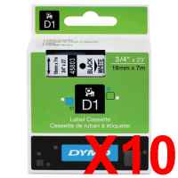 10 x Genuine Dymo D1 Label Tape 19mm Black on White 45803 - 7 metres