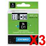 3 x Genuine Dymo D1 Label Tape 19mm Black on White 45803 - 7 metres