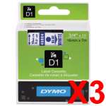 3 x Genuine Dymo D1 Label Tape 19mm Blue on White 45804 - 7 metres