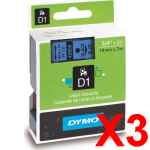3 x Genuine Dymo D1 Label Tape 19mm Black on Blue 45806 - 7 metres