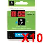 10 x Genuine Dymo D1 Label Tape 19mm Black on Red 45807 - 7 metres