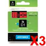 3 x Genuine Dymo D1 Label Tape 19mm Black on Red 45807 - 7 metres