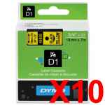 10 x Genuine Dymo D1 Label Tape 19mm Black on Yellow 45808 - 7 metres