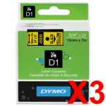3 x Genuine Dymo D1 Label Tape 19mm Black on Yellow 45808 - 7 metres