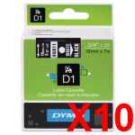 10 x Genuine Dymo D1 Label Tape 19mm White on Black 45811 - 7 metres