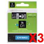 3 x Genuine Dymo D1 Label Tape 19mm White on Black 45811 - 7 metres