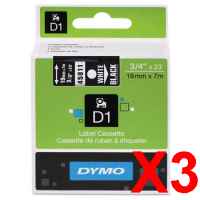 3 x Genuine Dymo D1 Label Tape 19mm White on Black 45811 - 7 metres