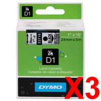 3 x Genuine Dymo D1 Label Tape 24mm Black on Clear 53710 - 7 metres