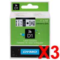 3 x Genuine Dymo D1 Label Tape 24mm Black on White 53713 - 7 metres