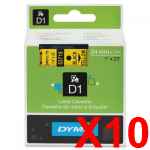 10 x Genuine Dymo D1 Label Tape 24mm Black on Yellow 53718 - 7 metres