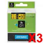 3 x Genuine Dymo D1 Label Tape 24mm Black on Yellow 53718 - 7 metres