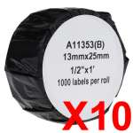 10 x Compatible Dymo LW Multi Purpose Labels 13mm x 25mm - 1000 Labels SD11353 S0722530