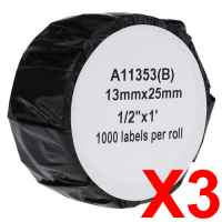 3 x Compatible Dymo LW Multi Purpose Labels 13mm x 25mm - 1000 Labels SD11353 S0722530