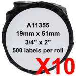 10 x Compatible Dymo LW Multi Purpose Labels 19mm x 51mm - 500 Labels SD11355 S0722550