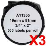 3 x Compatible Dymo LW Multi Purpose Labels 19mm x 51mm - 500 Labels SD11355 S0722550