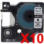 10 x Compatible Dymo D1 Label Tape 9mm Black on White 40913 - 7 metres