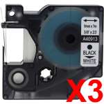 3 x Compatible Dymo D1 Label Tape 9mm Black on White 40913 - 7 metres