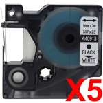 5 x Compatible Dymo D1 Label Tape 9mm Black on White 40913 - 7 metres