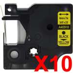 10 x Compatible Dymo D1 Label Tape 9mm Black on Yellow 40918 - 7 metres