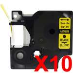 10 x Compatible Dymo D1 Label Tape 19mm Black on Yellow 45808 - 7 metres