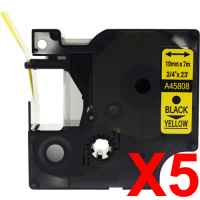 5 x Compatible Dymo D1 Label Tape 19mm Black on Yellow 45808 - 7 metres