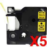 5 x Compatible Dymo D1 Label Tape 19mm Black on Yellow 45808 - 7 metres
