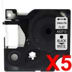 5 x Compatible Dymo D1 Label Tape 24mm Black on White 53713 - 7 metres