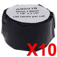 10 x Compatible Dymo LW Address Labels 28mm x 89mm - 130 Labels SD99010
