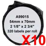 10 x Compatible Dymo LW Multi Purpose Labels 54mm x 70mm - 320 Labels SD99015 S0722440