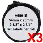 3 x Compatible Dymo LW Multi Purpose Labels 54mm x 70mm - 320 Labels SD99015 S0722440