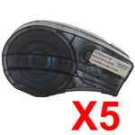 5 x Compatible Brady M21-375-499 110893 Black on White 9.53mm x 4.88m B-499 Nylon Cloth Label