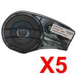 5 x Compatible Brady M21-750-595-WT 142797 Black on White 19.05mm x 6.4m B-595 Durable Vinyl Material Label