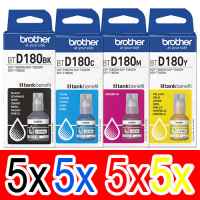 20 Pack Genuine Brother BTD180 Ink Bottle Set (5BK,5C,5M,5Y)