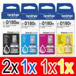 5 Pack Genuine Brother BTD180 Ink Bottle Set (2BK,1C,1M,1Y)