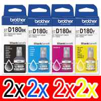 8 Pack Genuine Brother BTD180 Ink Bottle Set (2BK,2C,2M,2Y)