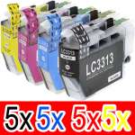 20 Pack Compatible Brother LC-3313 Ink Cartridge Set (5BK,5C,5M,5Y)